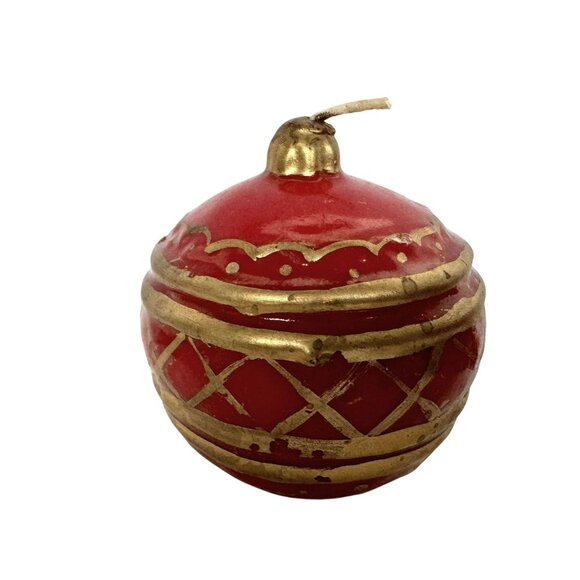 Holiday Christmas Candles Round Ornament & Striped Pillar Design Never Burned - Picture 3 of 4
